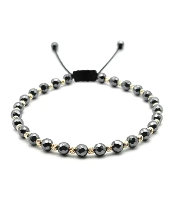 Bratara cu 25 bile AUR 14K si pietre snur reglabil - 65875, Gri