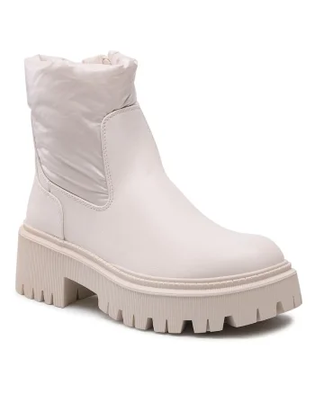 Botine dama,  piele ecologica, bej, talpa groasa, fermoar lateral, Bej