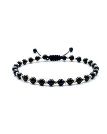 Bratara cu 25 bile AUR 14K si pietre snur reglabil - 65875, Negru