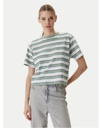 Tricou dama,  model dungi, alb/verde, bumbac, Alb/Verde