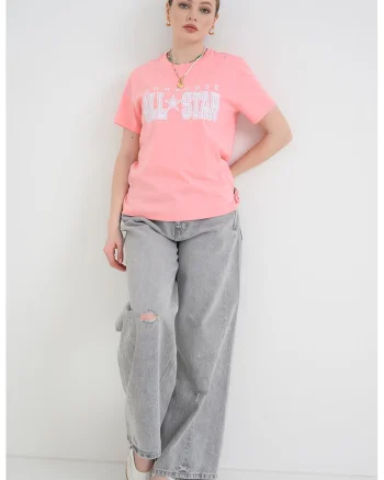 Tricou din amestec de modal cu imprimeu logo, Roz
