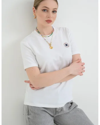 Tricou din amestec de bumbac cu detaliu logo, Alb