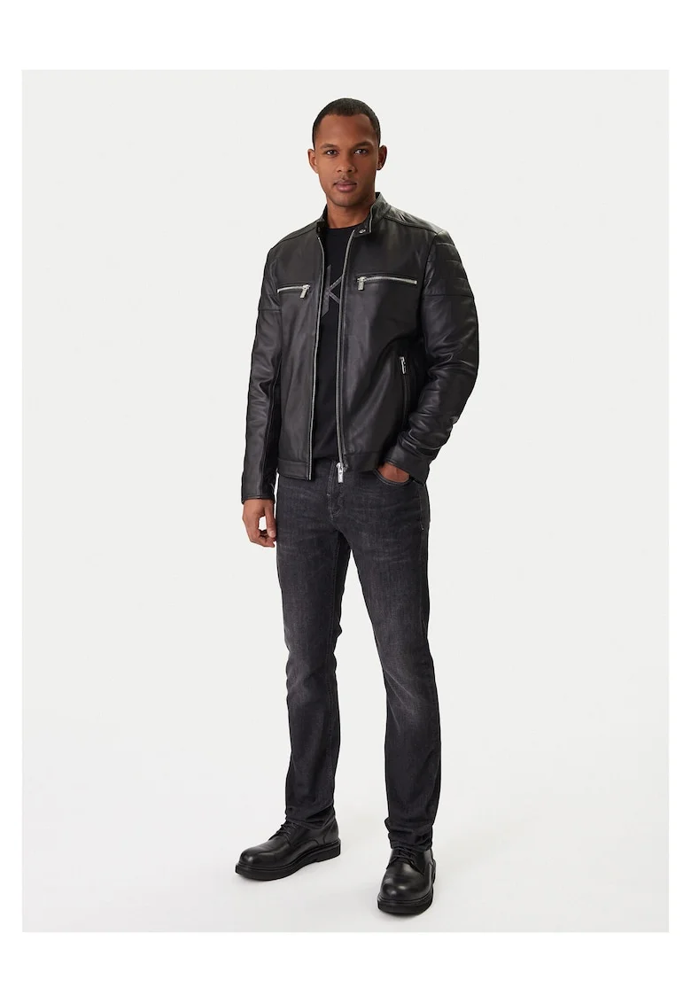 Blugi barbati,  slim fit, negru/gri, bumbac - 65854, Negru/Gri