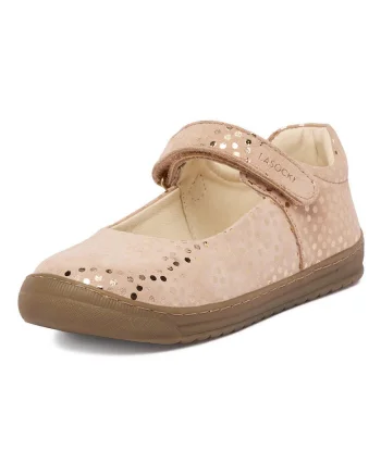 Balerini Fete,  piele naturala, buline, bej, sistem inchidere velcro