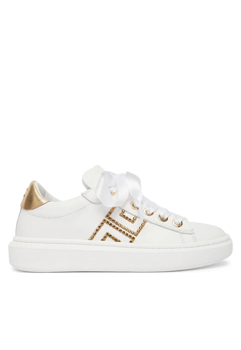 Pantofi copii,  adidasi fete, fermoar, alb, piele naturala