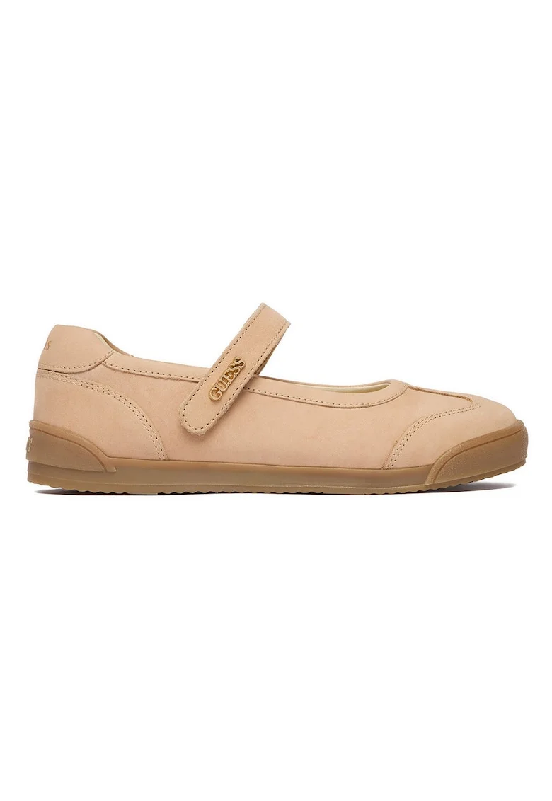Balerini fete,  piele naturala, bej, sistem inchidere Velcro