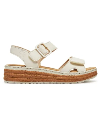 Sandale dama,  piele ecologica, bej, inchidere velcro