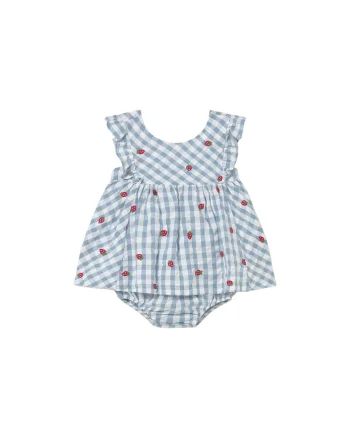 Rochie de vara fete,  carouri, albastru deschis, bumbac