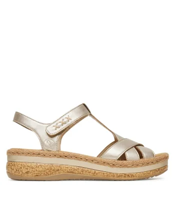 Sandale dama,  piele ecologica, auriu, inchidere velcro