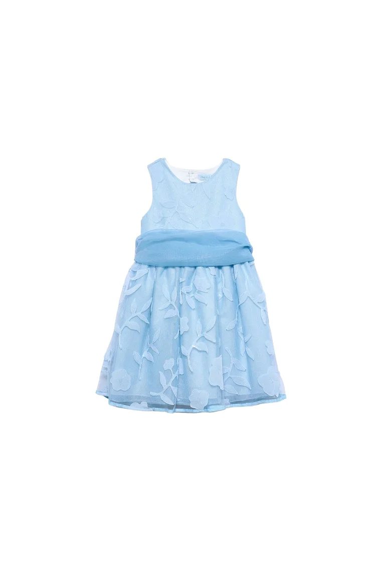Rochie fete,  albastru, fermoar, 70% poliester, 29% poliamida, 1% fibra metalica, 80% poliester, 20% bumbac