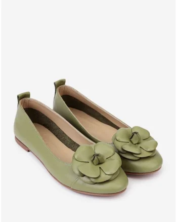 Balerini dama verzi cu ornament floare, Verde