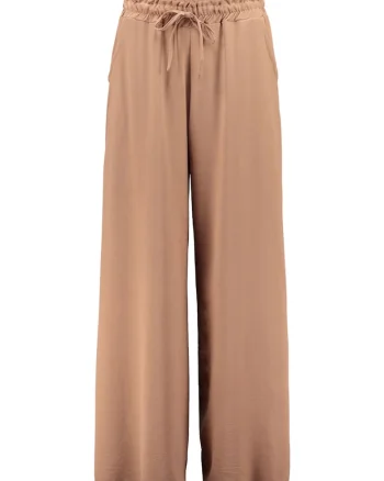 Pantaloni uni cu snur in talie, Maro camel