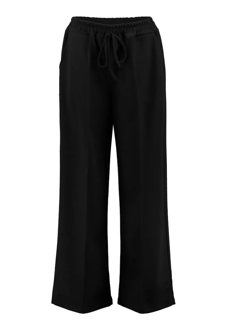 Pantaloni cu croiala ampla si snur in talie, Negru