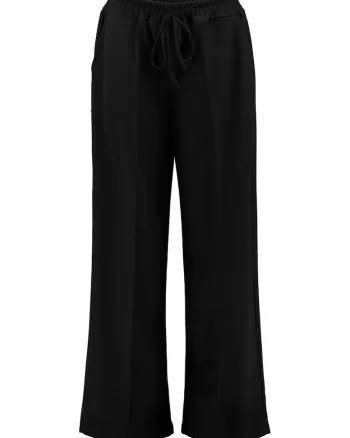 Pantaloni cu croiala ampla si snur in talie, Negru