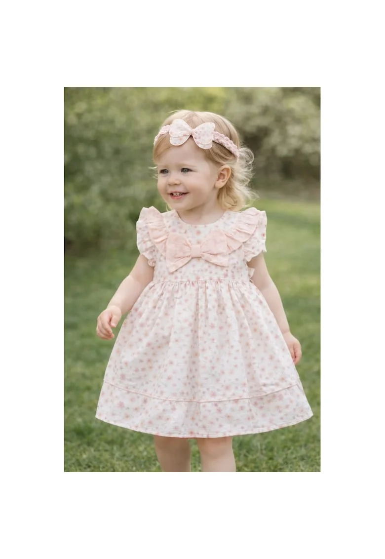 Rochie bebe fetite cu bentita, rochita roz eleganta cu fundita