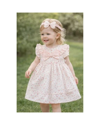Rochie bebe fetite cu bentita, rochita roz eleganta cu fundita
