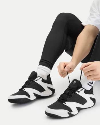 Tenisi barbati,  piele naturala, negru/alb, interior textil
