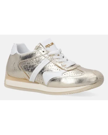 Pantofi sport din piele cu aspect perforat si garnituri contrastante