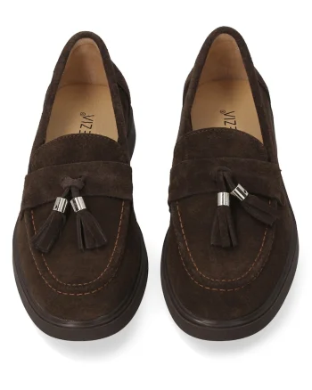 Pantofi loafer din piele intoarsa cu franjuri,
