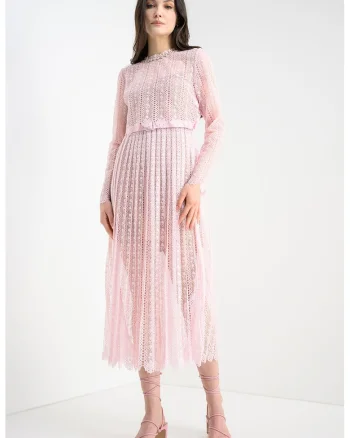 Rochie plisata din dantela organza, Roz