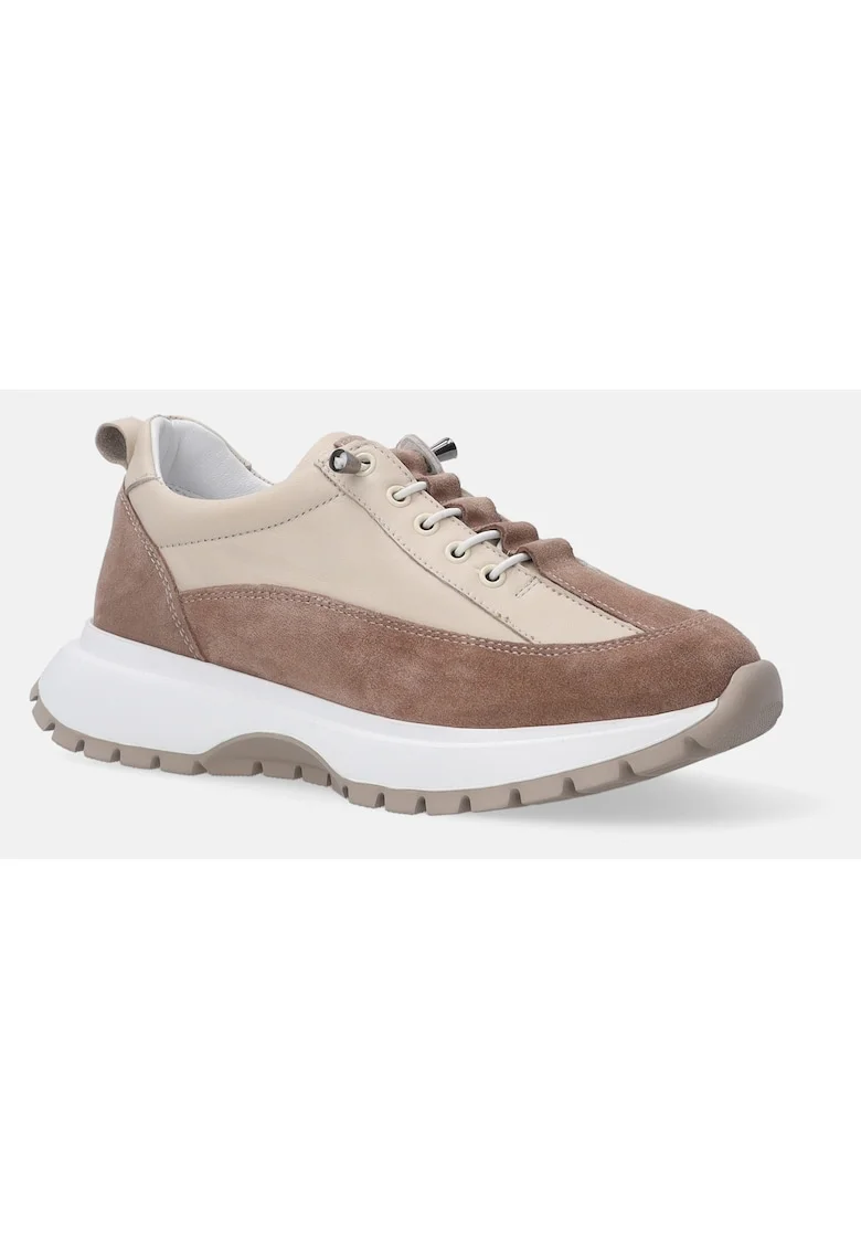 Pantofi sport din piele naturala cu talpa wedge si garnituri din piele intoarsa