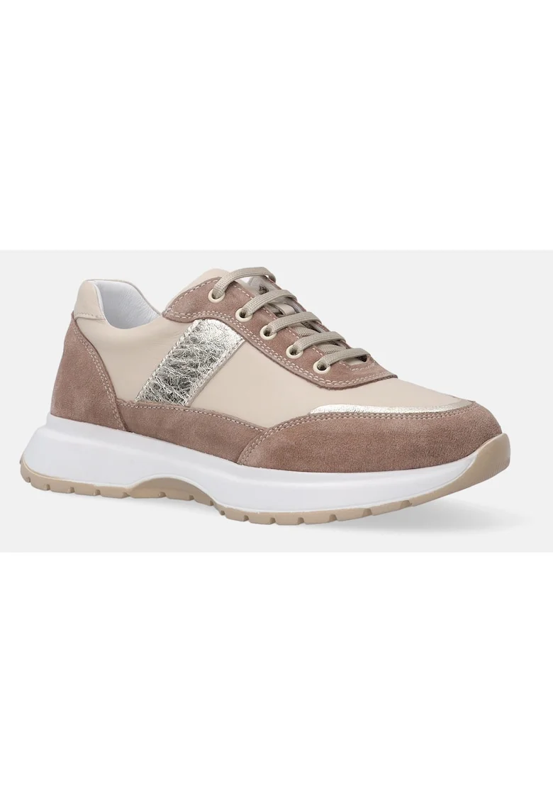 Pantofi sport din piele si piele intoarsa cu garnitura cu aspect metalizat