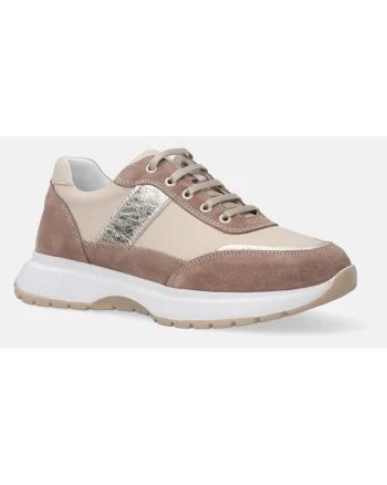 Pantofi sport din piele si piele intoarsa cu garnitura cu aspect metalizat