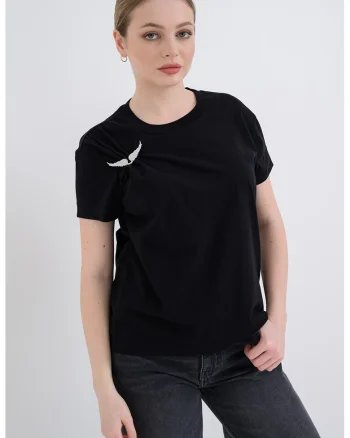 Tricou cu brosa cu logo Suzan, Negru