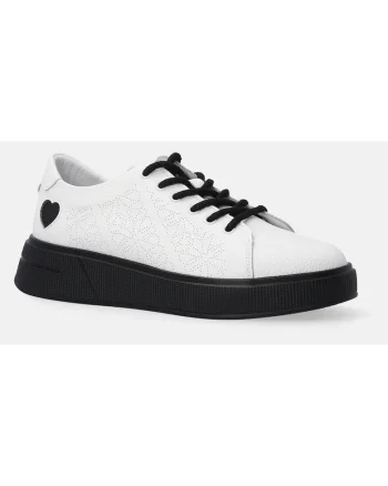Pantofi sport din piele cu talpa neagra si decupaj