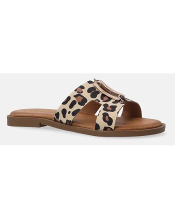 Papuci din piele nabuc cu imprimeu animal print