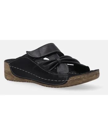 Papuci din piele cu inchidere cu velcro si cusaturi contrastante