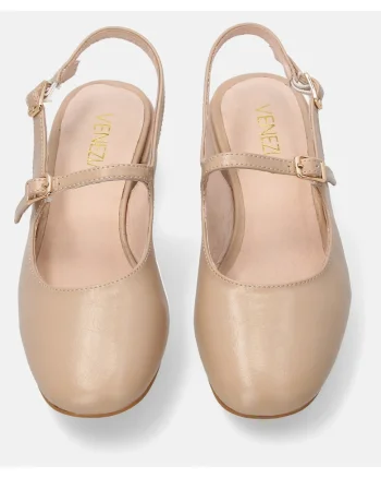 Pantofi rotunzi sling-back din piele naturala