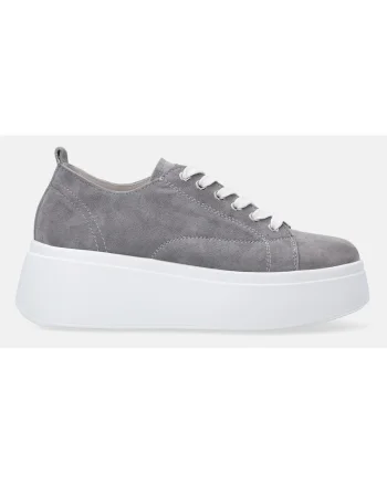Pantofi sport flatform din piele intoarsa cu varf rotund