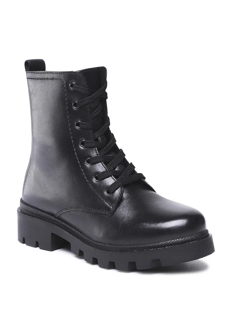 Cizme Fete,  piele naturala, fermoar, negru, Negru