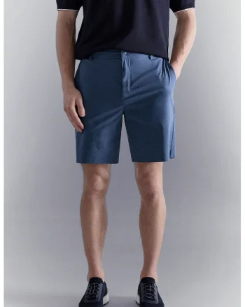 Pantaloni scurti cu talie elastica si model uni, Albastru inchis