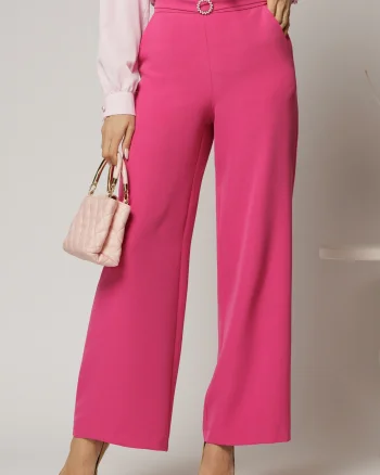 Pantaloni DY Fashion fucsia cu croi evazat si catarama in talie