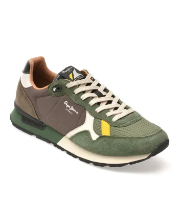 Pantofi sport PEPE JEANS kaki, MS40021, din material textil si piele naturala