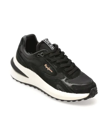 Pantofi sport PEPE JEANS negri, LS60035, din material textil si piele naturala