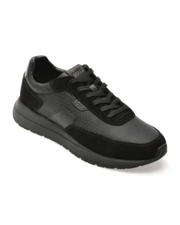 Pantofi sport BOSS negri, 7841, din material textil si piele naturala