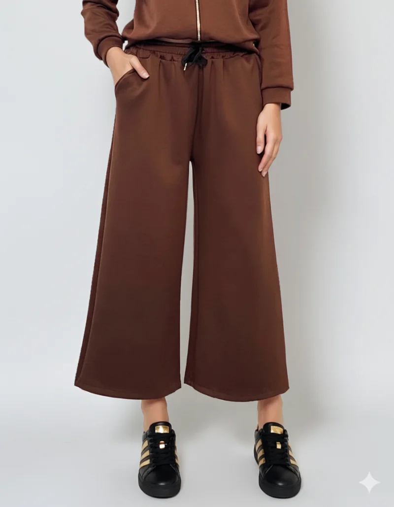 Pantaloni lungi la dungă din vâscoză maro - Unica S-L