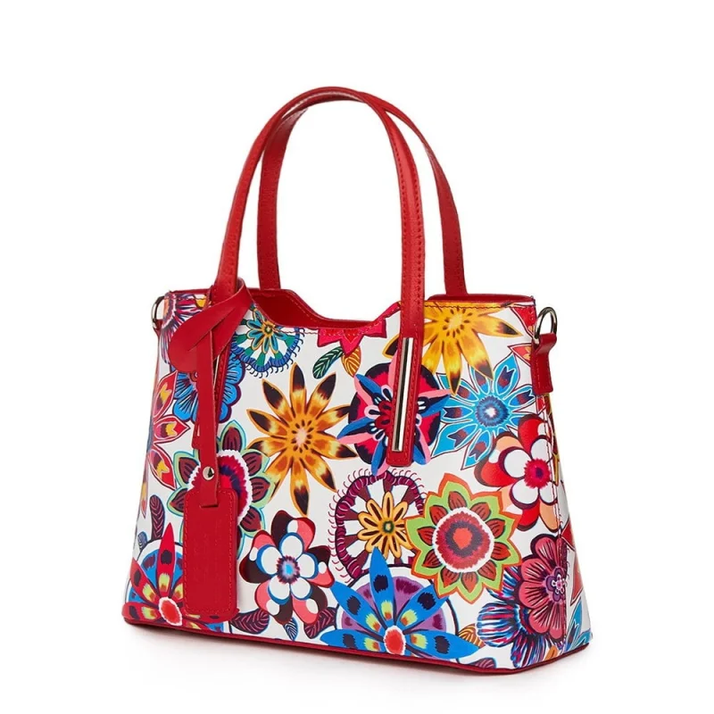 Geanta dama din piele cu model floral Mariella FF7