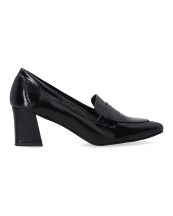 Pantofi din piele lacuita cu toc masiv, Negru