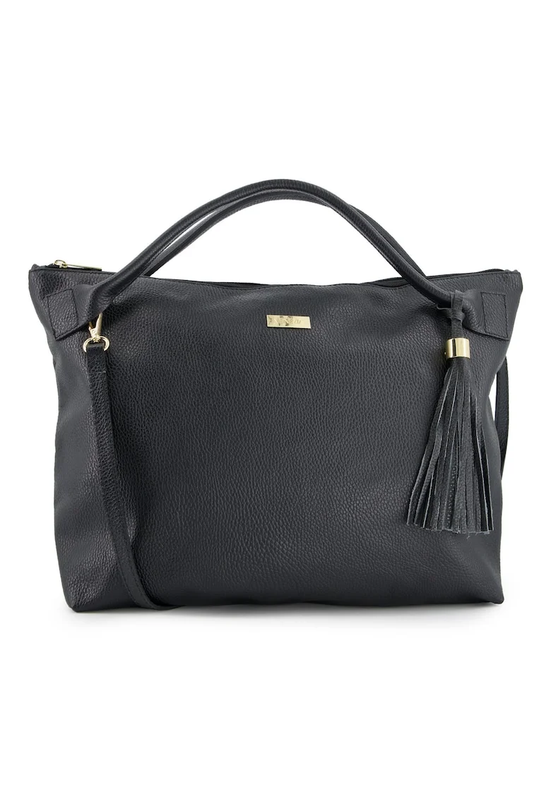 Geanta shopper din piele naturala,  neagra, 35x46x11cm, cu manere de 44cm, curea detasabila de 113cm