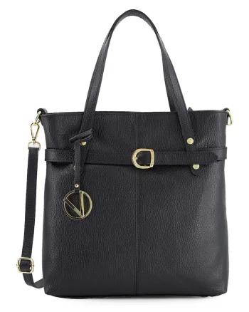 Geanta dama  shopper din piele naturala, neagra, 32x30x10cm, cu manere de 51cm, curea detasabila max 114cm, 2 buzunare interioare