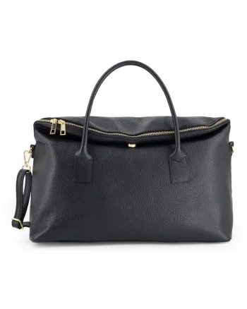Geanta shopper din piele naturala,  neagra, 32x43x15cm, cu 3 buzunare interioare, curea detasabila max 115cm
