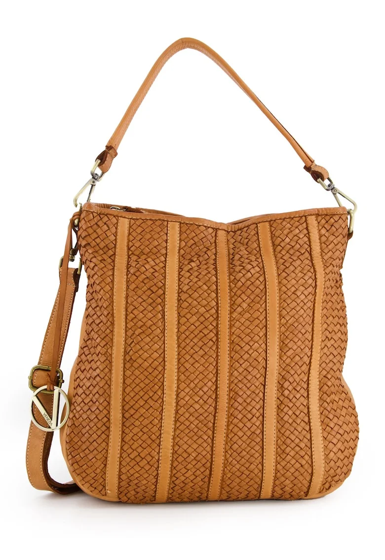 Geanta shopper din piele naturala,  maro, 35x37x12cm, cu 3 buzunare interioare, curea detasabila max. 122cm