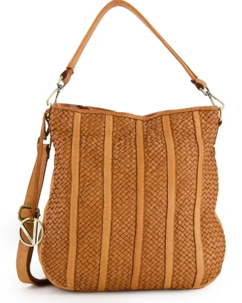 Geanta shopper din piele naturala,  maro, 35x37x12cm, cu 3 buzunare interioare, curea detasabila max. 122cm
