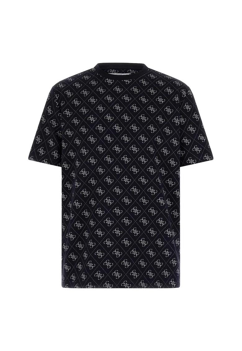 Tricou cu decolteu la baza gatului si model logo, Alb/Albastru ultramarin