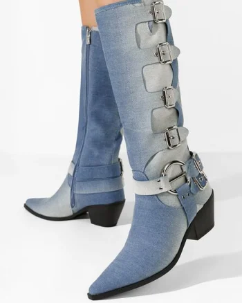 Cizme cu toc gros Laoise denim