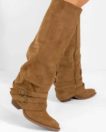 Cizme lungi cu toc gros Vencilie camel